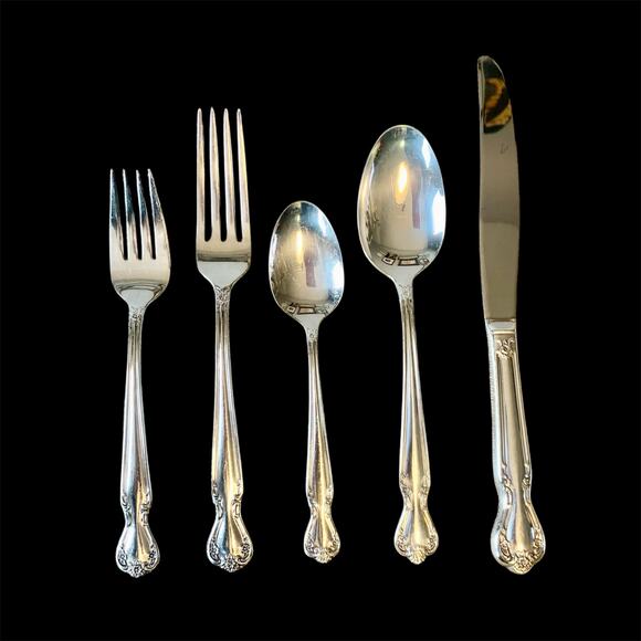 Rogers & Bros DAYBREAK ELEGANT LADY 5 Piece Place Setting Flatware Silverplated - Picture 1 of 13